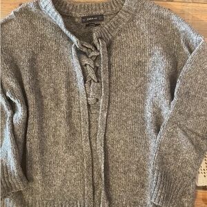 Zara Women's Gray Knit Cardigan with Lace-Up Front